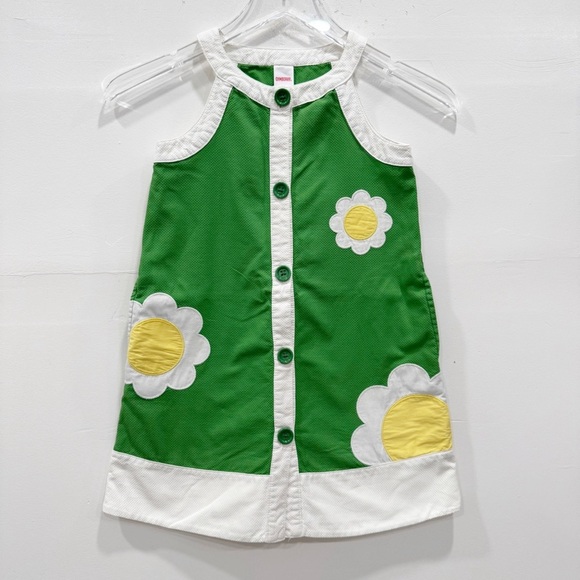 Gymboree Vintage Daisy Print Dress Button Front Green Size 6 Cotton - Picture 1 of 6